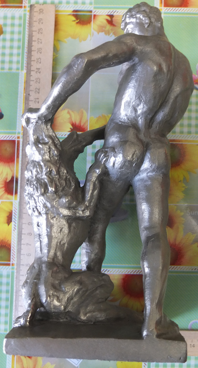 силуминовая статуэтка Самсон разрывающий пасть льву, СССР, металл силумин фото 5