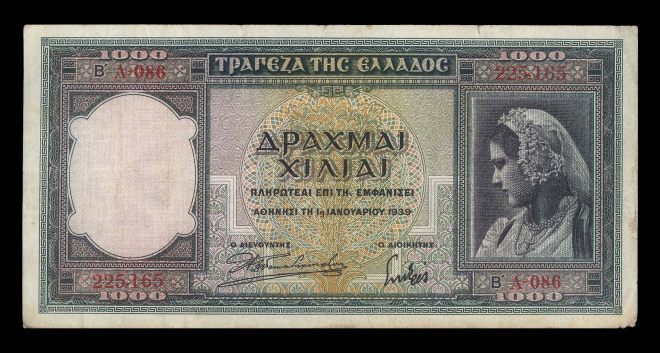 ГРЕЦИЯ 1000 ДРАХМ 1939 Серия А
