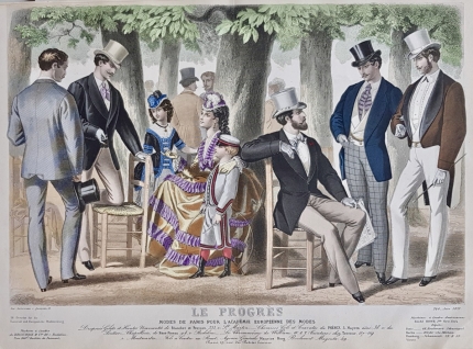  Старинная гравюра "Мужская мода 1870 года" из журнала "Le Progrès. Modes de Paris."
