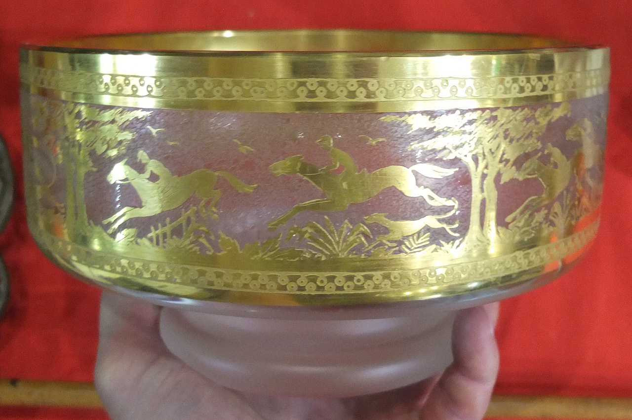 конфетница Всадники, цветное стекло, роспись золотом фото 3