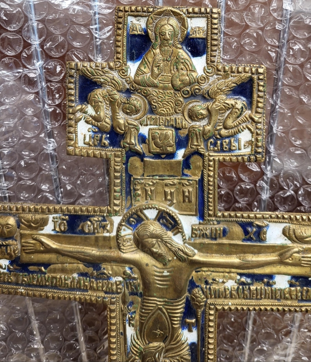 крест медный в многоцветных эмалях,большой, идеальный сохран, 19 век