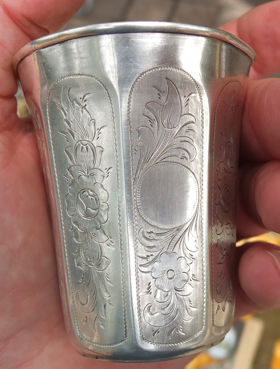 серебряная гранёная чарка,серебро 84 проба, 1870 год,ручная гравировка, царизм фото 6