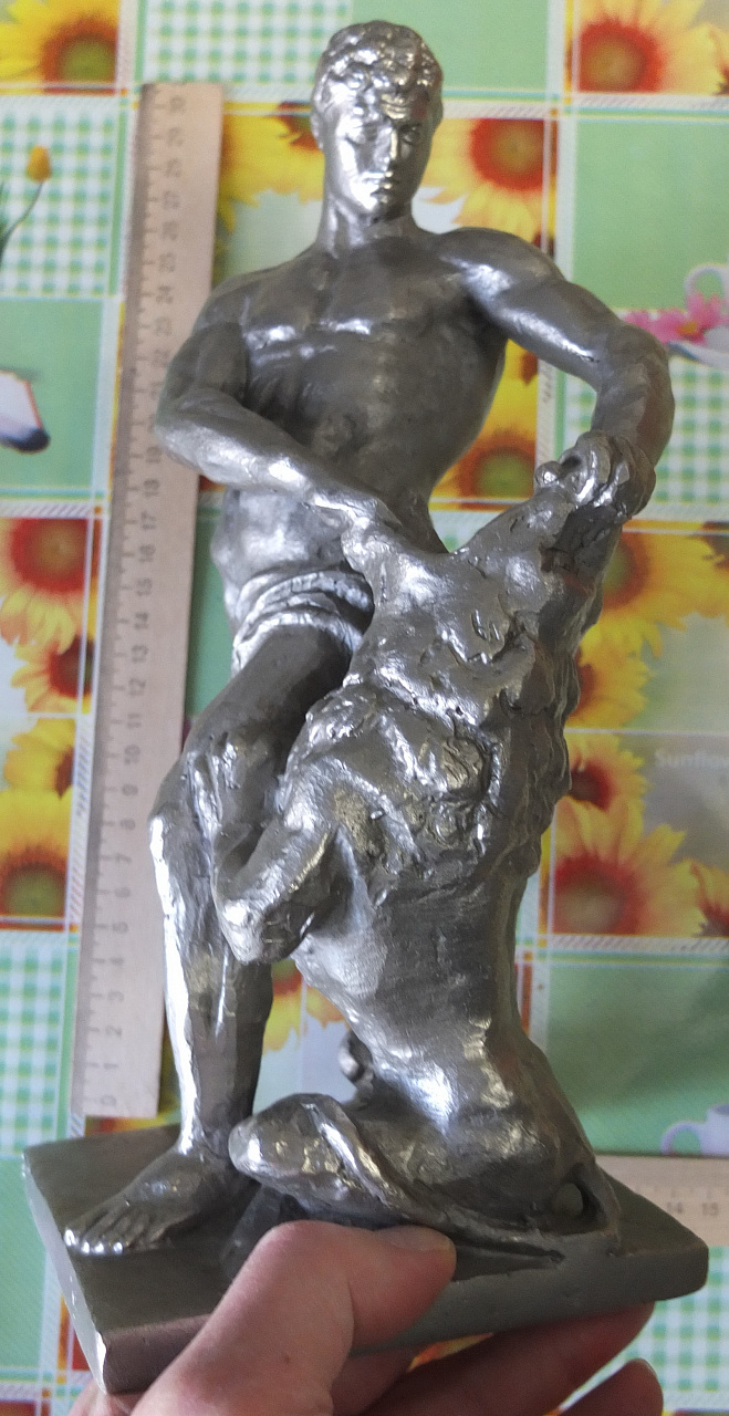 силуминовая статуэтка Самсон разрывающий пасть льву, СССР, металл силумин фото 7
