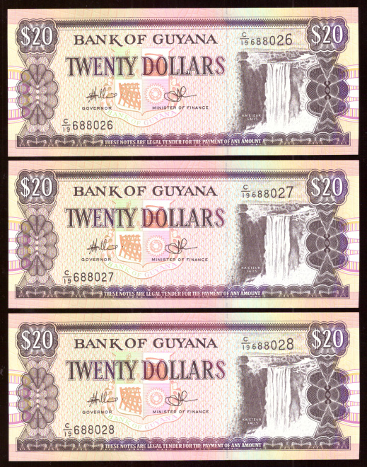 Гайана 20 долларов 1996 год UNC - ПРЕСС из пачки
