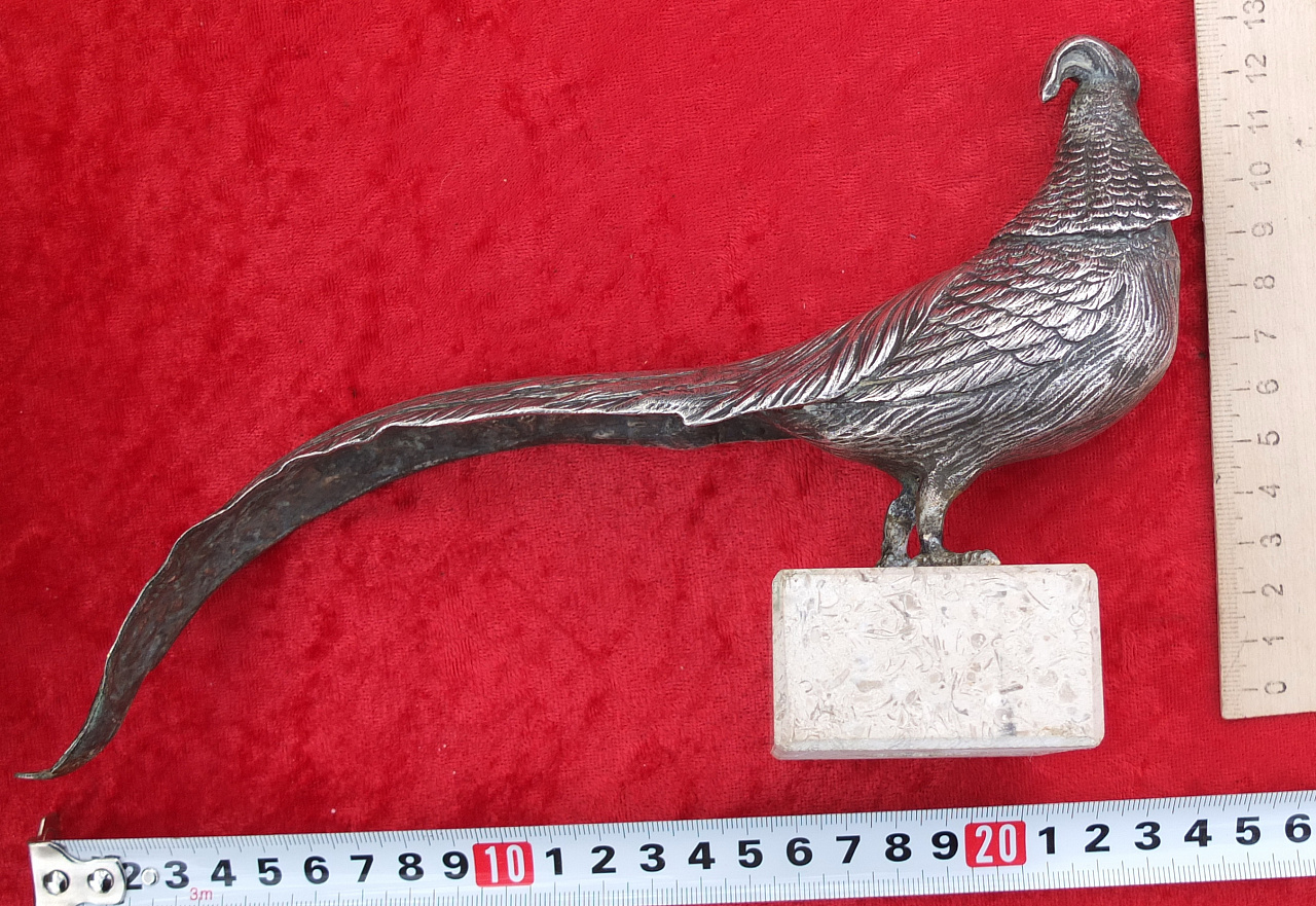 бронзовая фигурка фазан, серебрение, старый фото 2