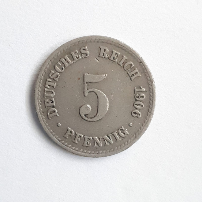 Монета 5 пфеннингов 1906 год АА