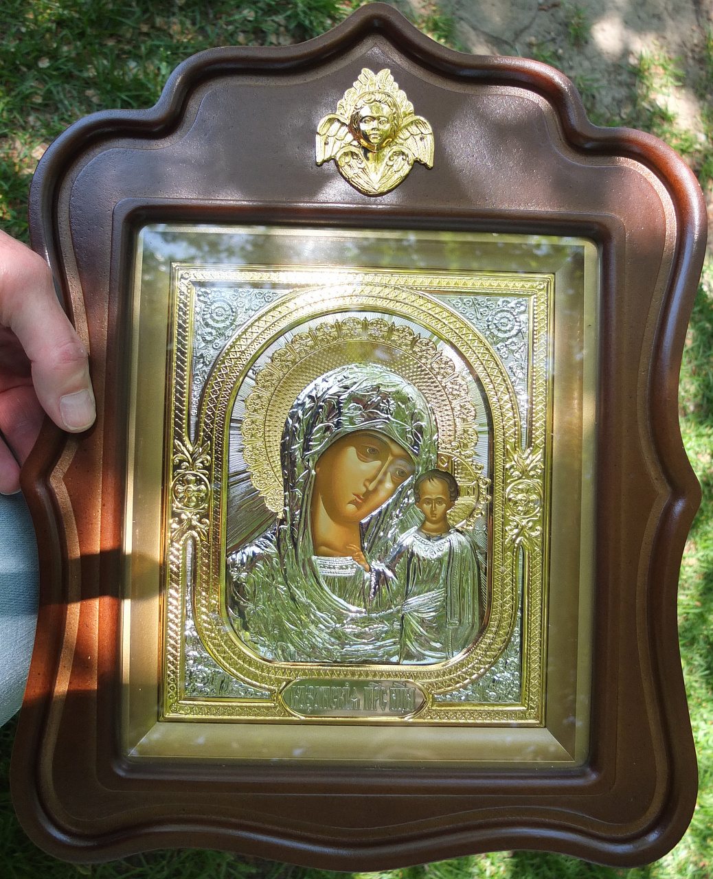 икона Казанская, оклад латунь, золочение, киот, Софрино, 20 век фото 2