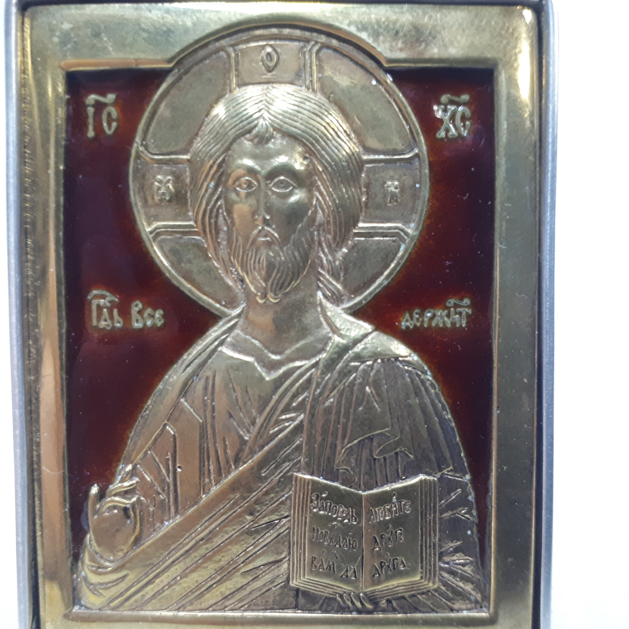 Серебряная икона Господь Вседержитель, позолота, эмаль фото 2