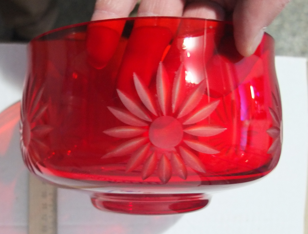 стеклянный салатник, рубиновое стекло, СССР фото 3