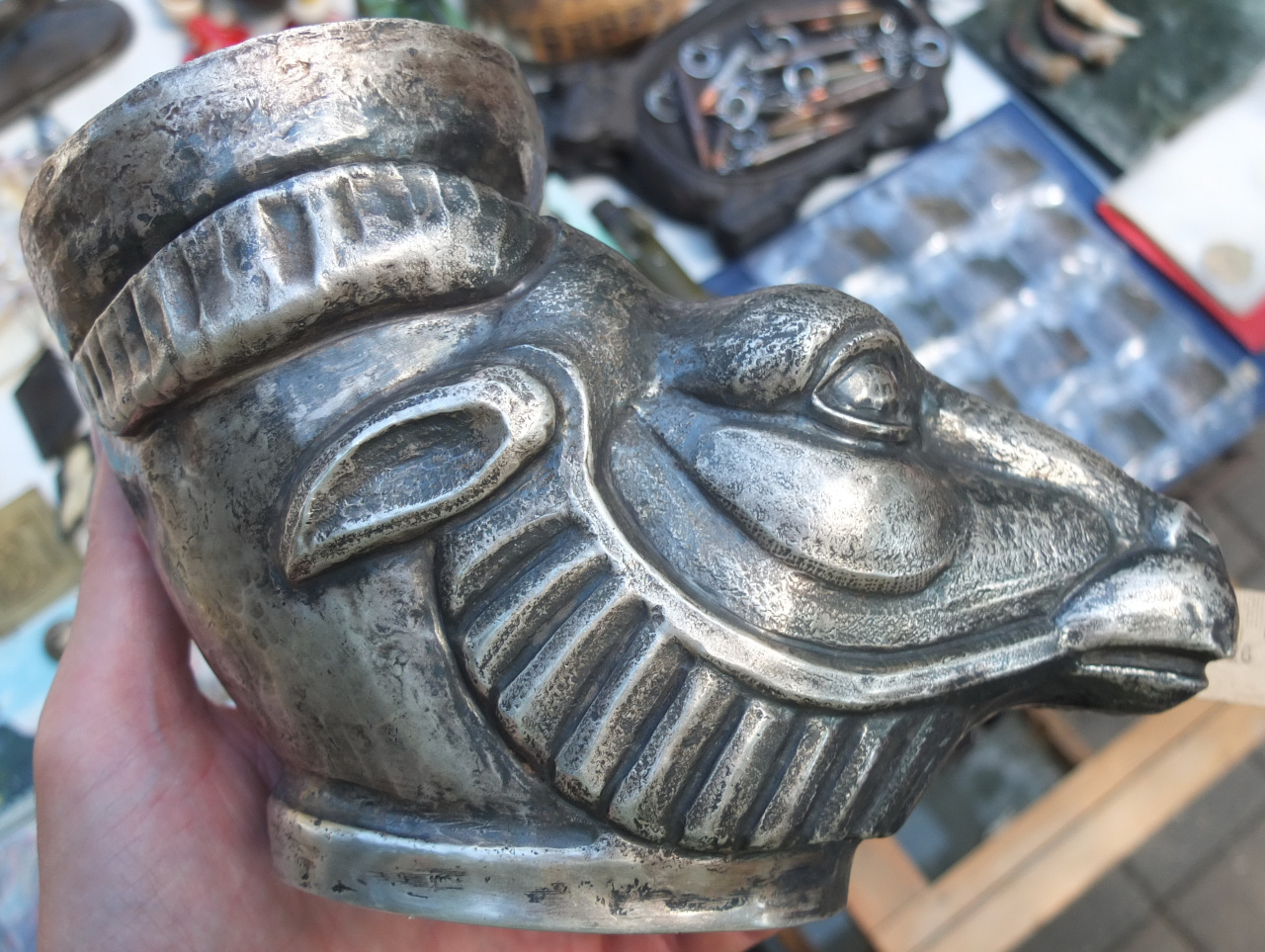 ритон Голова Барана, латунь, глубокое серебрение, музейная копия 