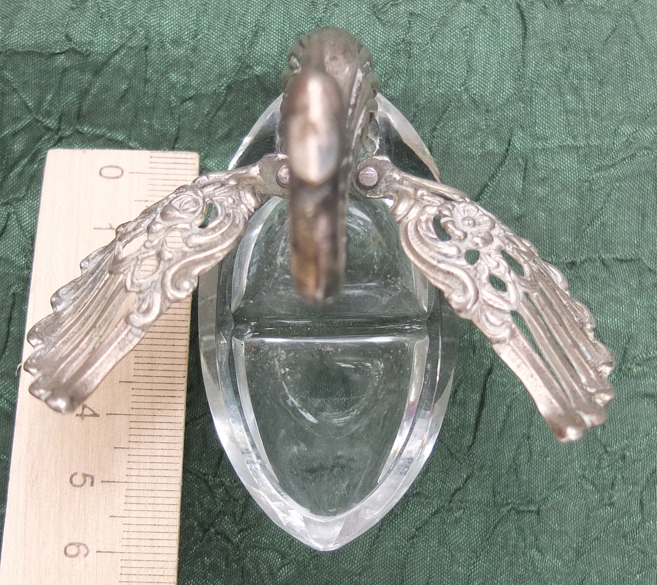 серебряная солонка Лебедь, хрусталь, серебро 835 проба, старая фото 5
