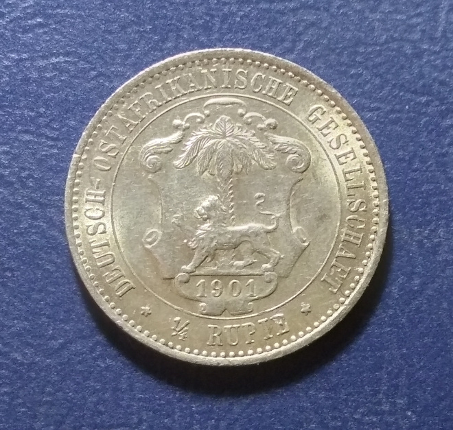 Германская Восточная Африка, DOA.Вильгельм II. 1/4 рупии 1901 г. Отличная! Редкая. 