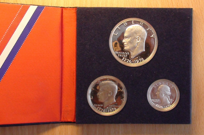 Набор 1976 года, 200 лет США, 3 монеты, серебро, пруф.